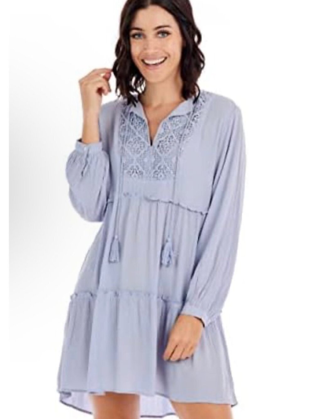 Mud Pie Esther Lace Crochet Tiered Lavender Dress Cottagecore Boho Size S/M